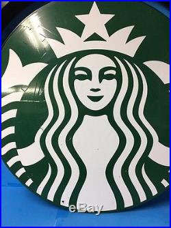 Vintage Starbucks 3 Foot Wide Outdoor Metal Vinyl Store Sign With Hanging Bracket