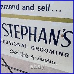 Vintage Stephan's Grooming Store Display Metal Sign Rack Advertising Barber