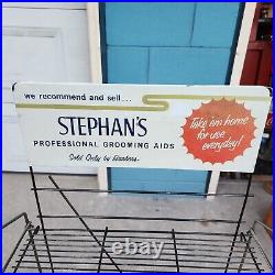 Vintage Stephan's Grooming Store Display Metal Sign Rack Advertising Barber