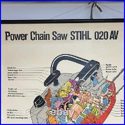 Vintage Stihl Chainsaw 020 AV Diagram Dealer Display Parts Chart 46.5 x 34