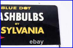 Vintage Sylvania Blue Dot Flashbulbs Embossed Sign Store Display 22 X 8 E13