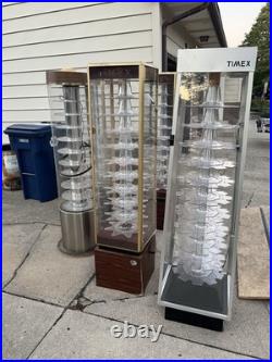 Vintage TIMEX Watch Display Cases Lighted Tall Fixtures With Keys As Is Lot Of 5