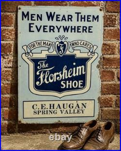 Vintage TIN SIGN THE FLORSHEIM SHOE CE HAUGEN SPRING VALLEY