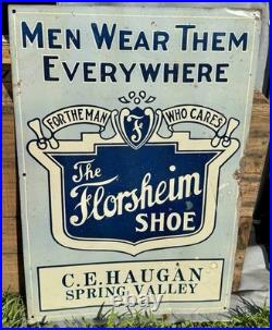 Vintage TIN SIGN THE FLORSHEIM SHOE CE HAUGEN SPRING VALLEY