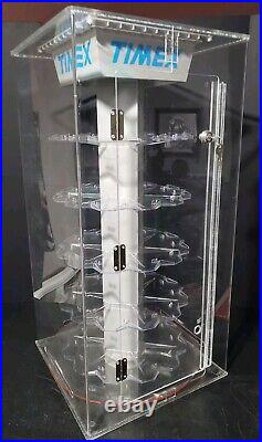 Vintage Timex Watch Rotating Display Case Countertop Spinning with Lock & Key