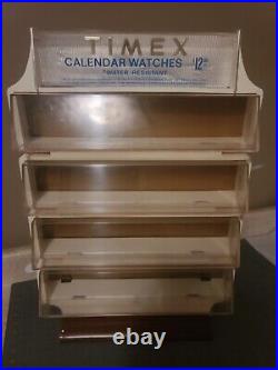 Vintage Timex Water Resistant Watch Display Case Four-Shelf White Woodgrain NICE