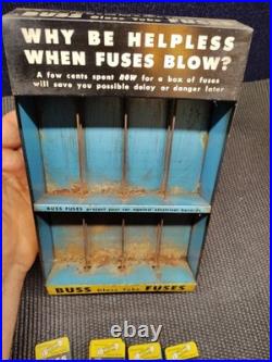 Vintage Tin BUSS Fuse Display Rack Sign Gas Station Auto Parts Store Countertop