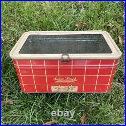 Vintage Tin Store Counter Front Display Bin with Glass Lid Chocolate Straws Rare