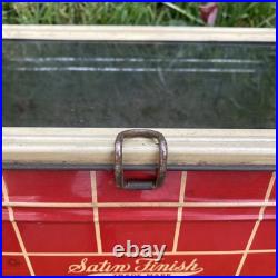 Vintage Tin Store Counter Front Display Bin with Glass Lid Chocolate Straws Rare