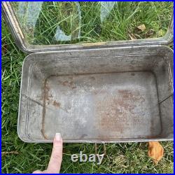 Vintage Tin Store Counter Front Display Bin with Glass Lid Chocolate Straws Rare
