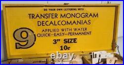 Vintage Transfer Monogram Decalcomanias Set In Wooden Box Letters Numbers Lot