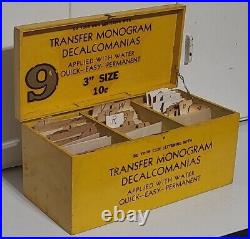 Vintage Transfer Monogram Decalcomanias Set In Wooden Box Letters Numbers Lot