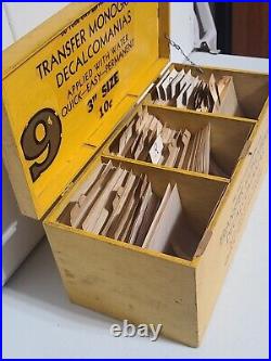 Vintage Transfer Monogram Decalcomanias Set In Wooden Box Letters Numbers Lot