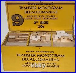 Vintage Transfer Monogram Decalcomanias Set In Wooden Box Letters Numbers Lot