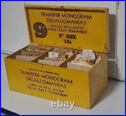 Vintage Transfer Monogram Decalcomanias Set In Wooden Box Letters Numbers Lot