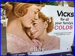 Vintage Vicks General Store Lithograph Metal Display Mom Daughter Lovely