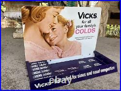 Vintage Vicks General Store Lithograph Metal Display Mom Daughter Lovely
