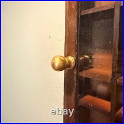 Vintage Wall Curio Wood Cabinet Hanging Trinket Glass Door Hinged Mini Gift