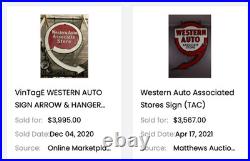 Vintage Western Auto Associate Store 20 X 13.5 Metal Gasoline Oil Flange Sign
