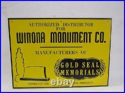 Vintage Winona Monument Distributor Gold Seal Memorials Metal Advertising Sign