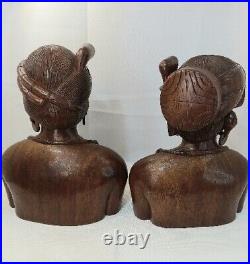 Vintage Wooden Heavily Craved Wooden Head Bust Man, Woman, Tobacco Store Display