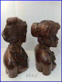 Vintage Wooden Heavily Craved Wooden Head Bust Man, Woman, Tobacco Store Display