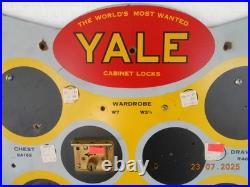 Vintage YALE LOCK Wooden Sign Store Display Advertising Rare Cabinet Lock & Keys
