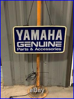 Vintage YAMAHA Motorcycle Dealer Light Up Sign GENUINE PARTS & ACCESSORIES Works
