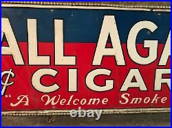 Vintage embossed tin 5 cent cigar store sign Framed 5 cent tin cigar sign 32