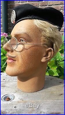 Vintage mannequin head, P. Imans, Paris, plaster, glass eyes, real hair, moustache