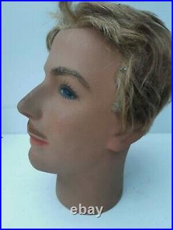 Vintage mannequin head, P. Imans, Paris, plaster, implanted hair, moustache