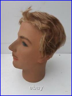 Vintage mannequin head, P. Imans, Paris, plaster, implanted hair, moustache