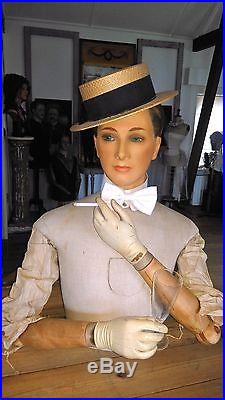 Vintage mannequin head, plaster, glass eyes, implanted hair, store display head