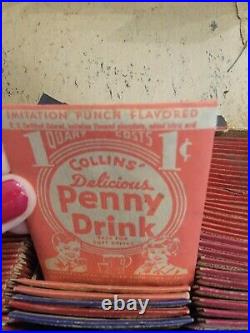 Vintage original store display Collins penny drink with approx 100 packets