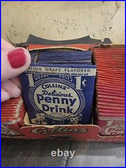 Vintage original store display Collins penny drink with approx 100 packets