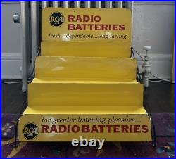 Vintage yellow metal RCA Radio Batteries store display rack