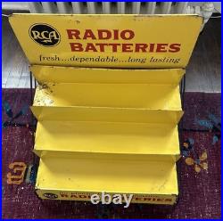 Vintage yellow metal RCA Radio Batteries store display rack