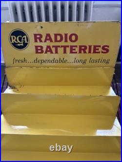 Vintage yellow metal RCA Radio Batteries store display rack