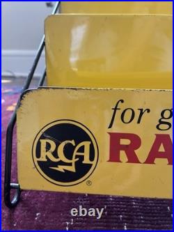 Vintage yellow metal RCA Radio Batteries store display rack