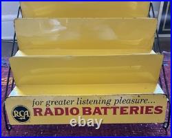 Vintage yellow metal RCA Radio Batteries store display rack