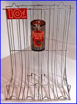 Vtg 1930's Burgess Battery Display Tester Flashlight Size C D-cell Rack Tin Sign
