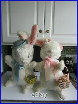 Vtg 1950's Store Display Easter Bunnies Mr. & Mrs. Dressed with Easter Baskets