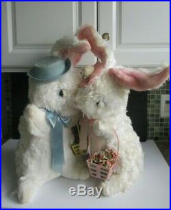 Vtg 1950's Store Display Easter Bunnies Mr. & Mrs. Dressed with Easter Baskets