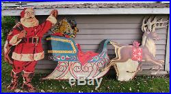 Vtg 1950s Christmas Dept Store Display Plywood Santa Reindeer HUGE RARE