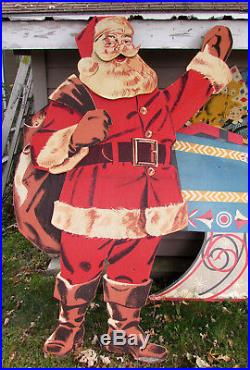 Vtg 1950s Christmas Dept Store Display Plywood Santa Reindeer HUGE RARE
