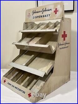 Vtg 1950s Metal Retail Display First Aid Dispensary Stand Johnson & Johnson J&J