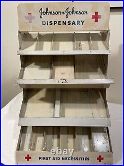 Vtg 1950s Metal Retail Display First Aid Dispensary Stand Johnson & Johnson J&J