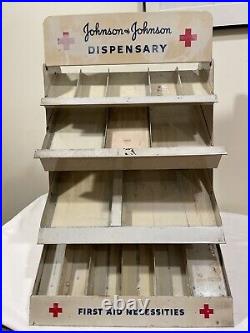 Vtg 1950s Metal Retail Display First Aid Dispensary Stand Johnson & Johnson J&J