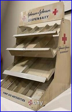 Vtg 1950s Metal Retail Display First Aid Dispensary Stand Johnson & Johnson J&J