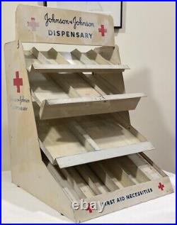 Vtg 1950s Metal Retail Display First Aid Dispensary Stand Johnson & Johnson J&J